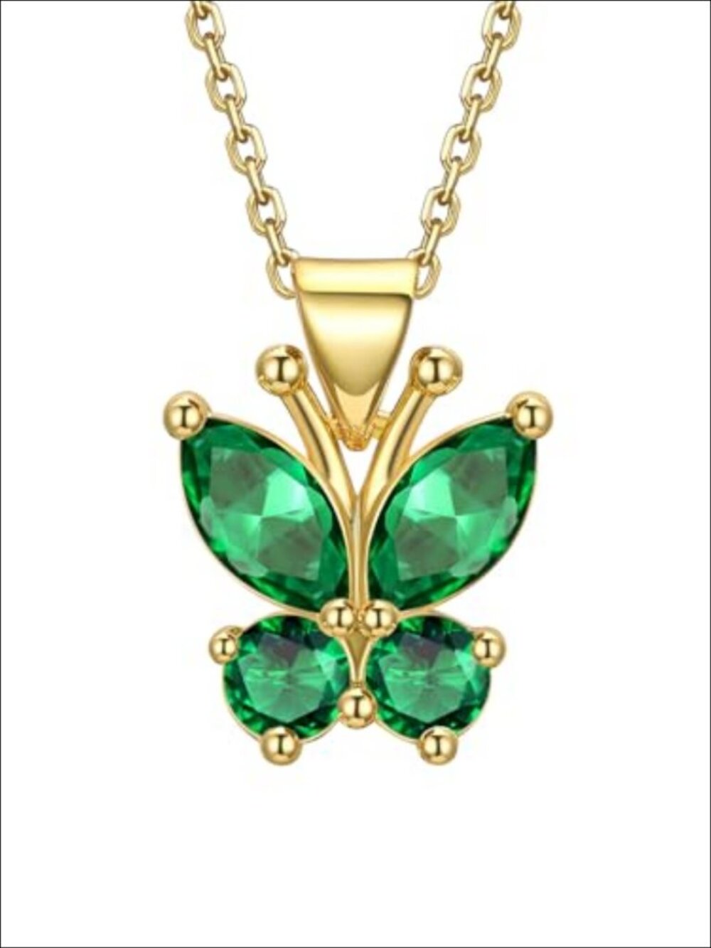 Butterfly Birthstone Pendant Necklace 18K Gold Plated Created Emerald